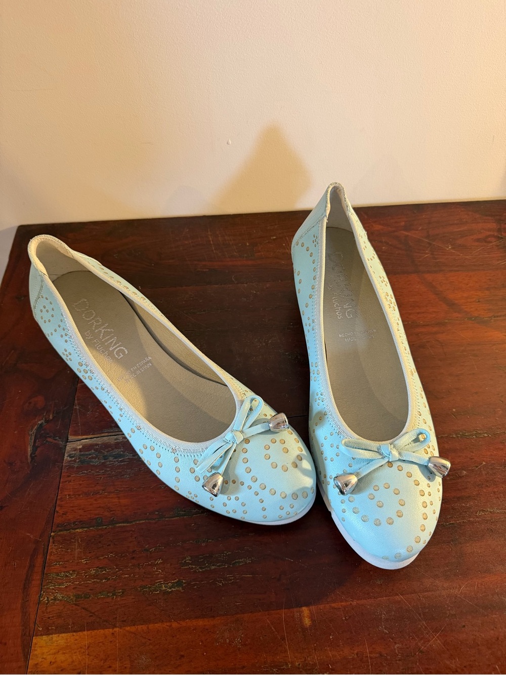 Dorking by Fluchos Light Blue Perforated Wedge Ballet Flats
Size 40